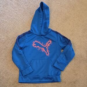 Kids Blue Hoodie with Orange Logo